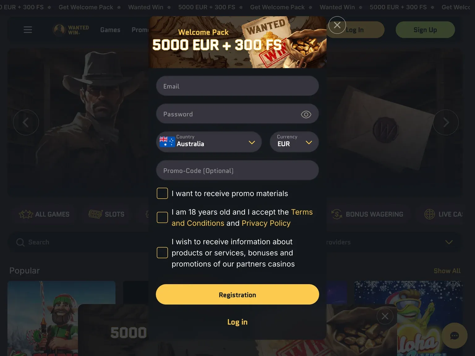 wantedwin login